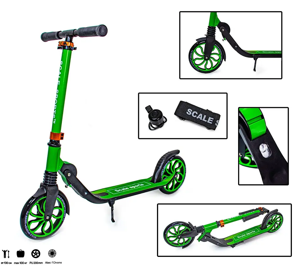 Самокат Scale Sports 88х38х86-96 см Зеленый 000231592 - фото 3