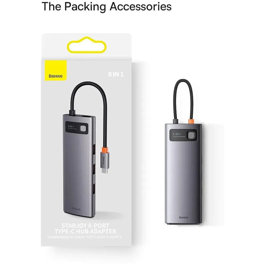 USB type C HUB Baseus 8 in 1 PD100W 4K 60 Гц USB 3.0 10 Гб/с - фото 9