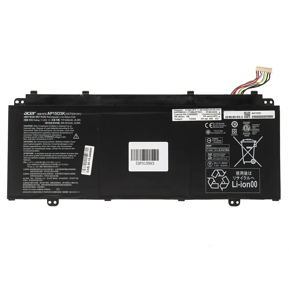 Батарея для ноутбука Acer AP15O3K (З ВУШКАМИ) (Aspire S5-371 Swift 5 SF514-51) 11.25V 4030mAh 45.3Wh Чорний - фото 2