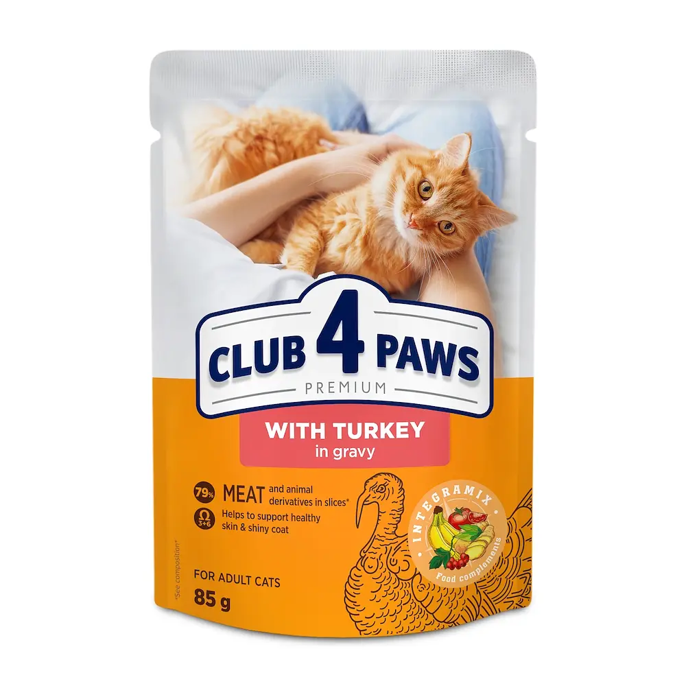 Вологий корм для котів Club 4 Paws з індичкою в соусі 85 г B5622701