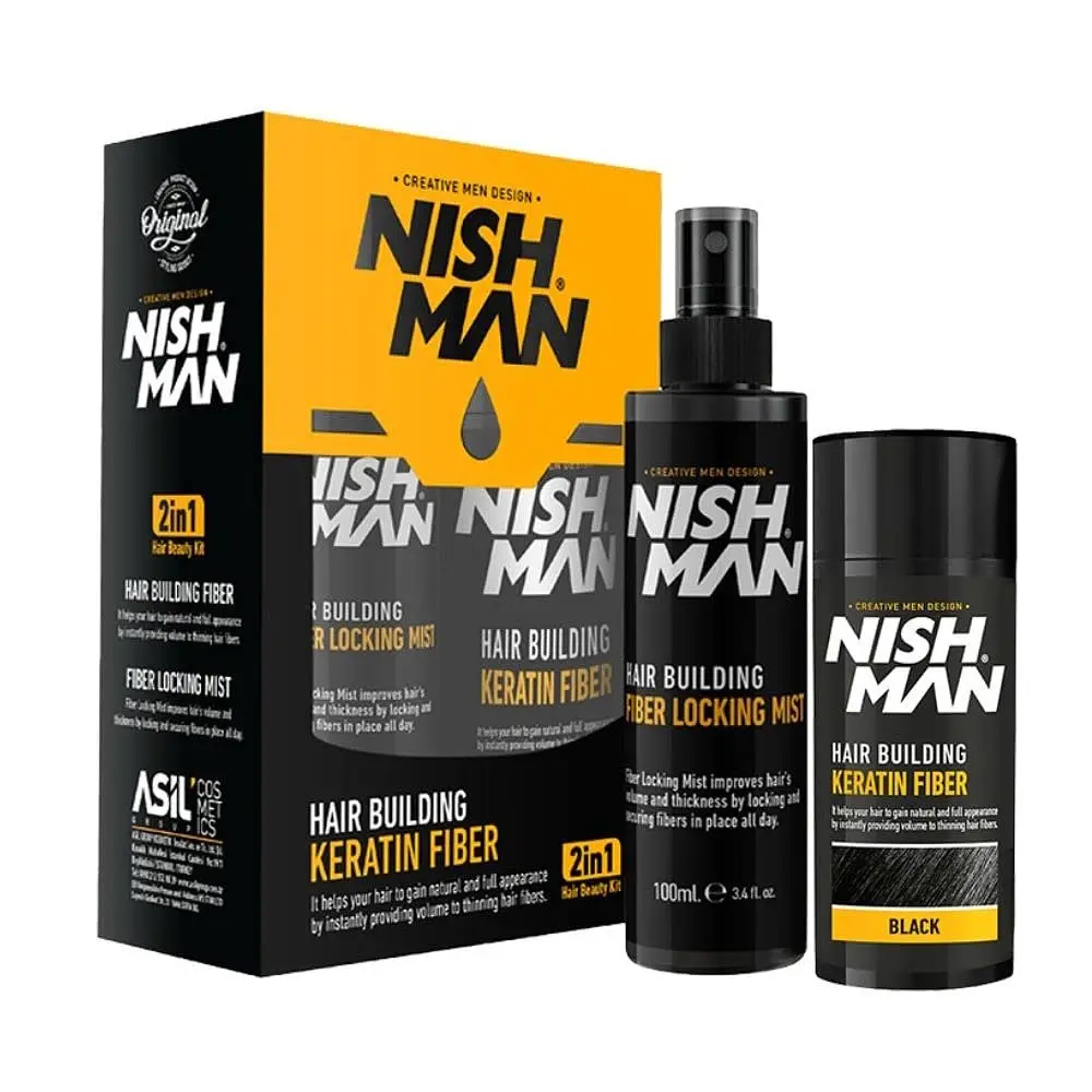 Набір для камуфлювання залисин чорний Nishman Hair Building Keratin Fiber Black