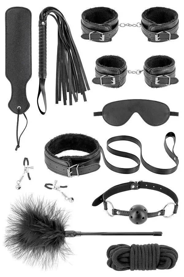 Набір для BDSM Fetish Tentation SM Bondage Box, веганська шкіра, 10 предметів