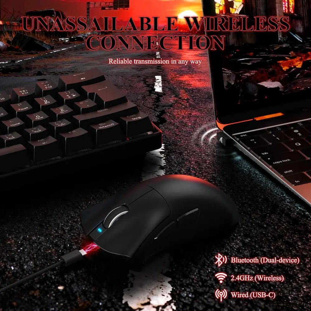 Мишка Attack Shark V3Pro Ultra-Light, Wireless/Bluetooth, 25000dpi. (PAW3311), 6кн., Black - фото 9