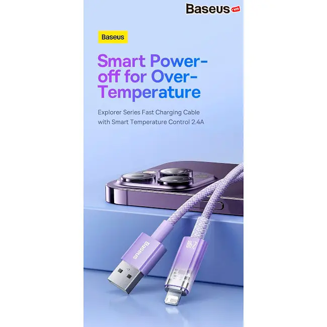 Кабель Baseus Explorer Series Fast Charging Cable with Smart Temperature Control Cable USB to Lightning 2.4A 1m CATS010004 Pink - фото 8