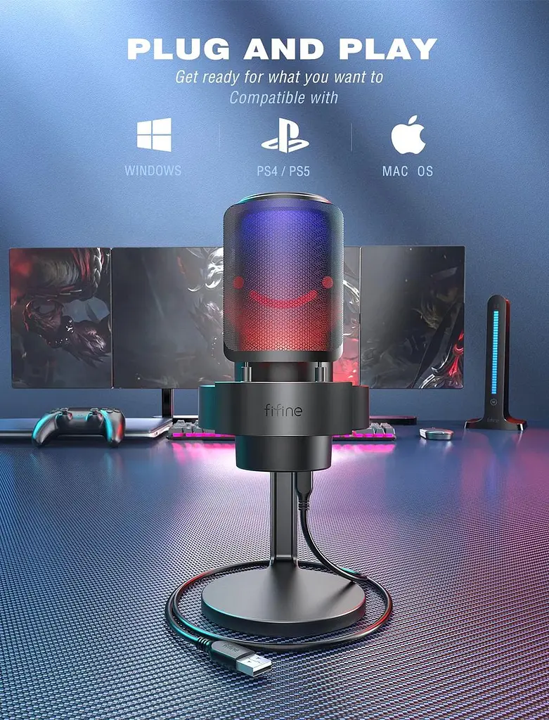 Мікрофон Fifine AmpliGame A8 USB з RGB підсвіткою, чорний - фото 2