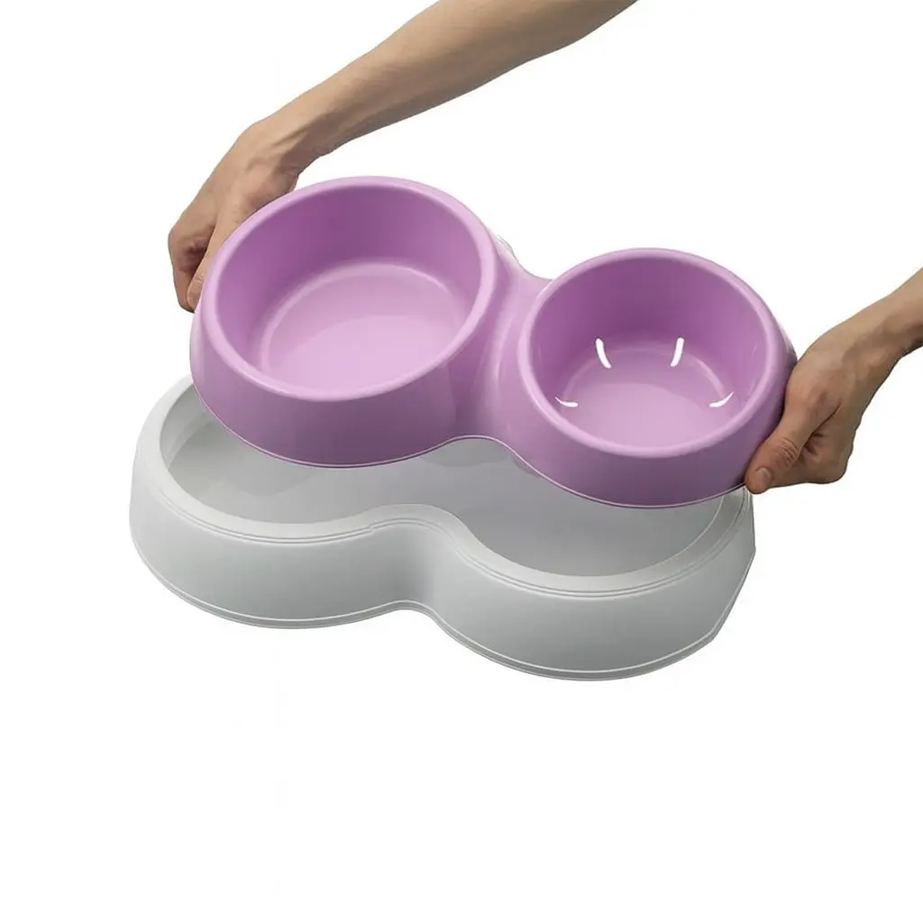 Миска для корму з подвійним дном для води Medium 33x20x9h, бузковий - фото 2