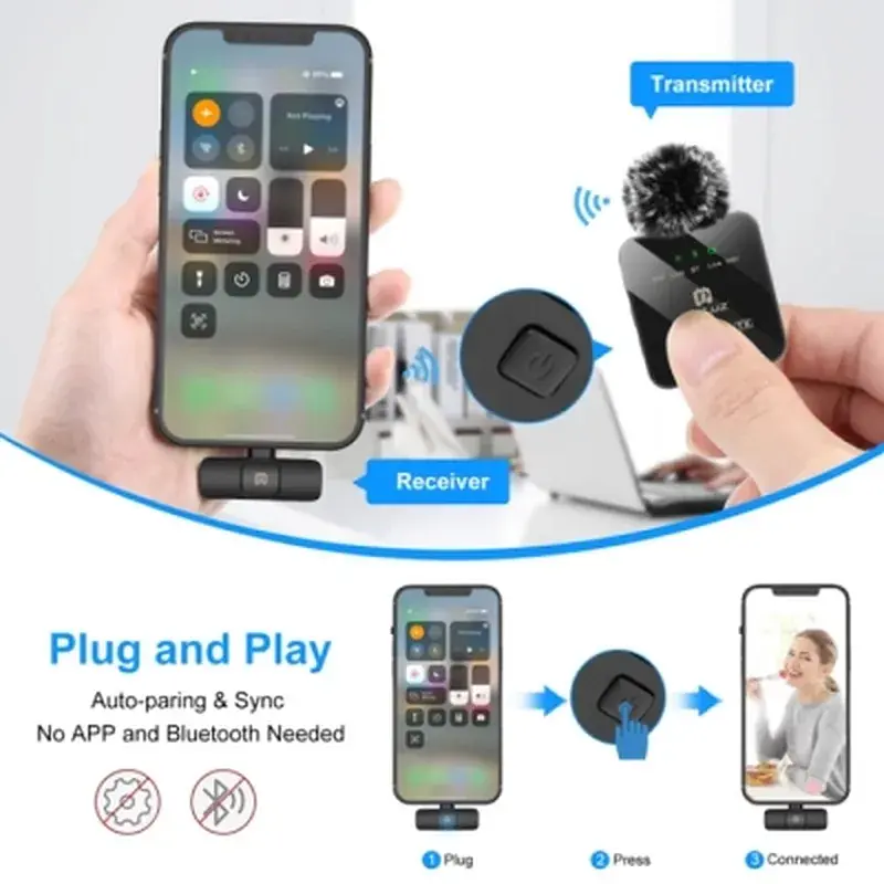 Мікрофон Puluz для iPhone/iPad 8-контактний приймач і два мікрофони Black (PU647B) - фото 3