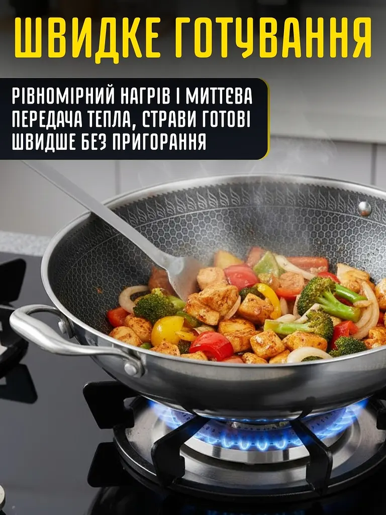 Велика вок- сковорода зі стільниковим антипригарним покриттям - фото 5