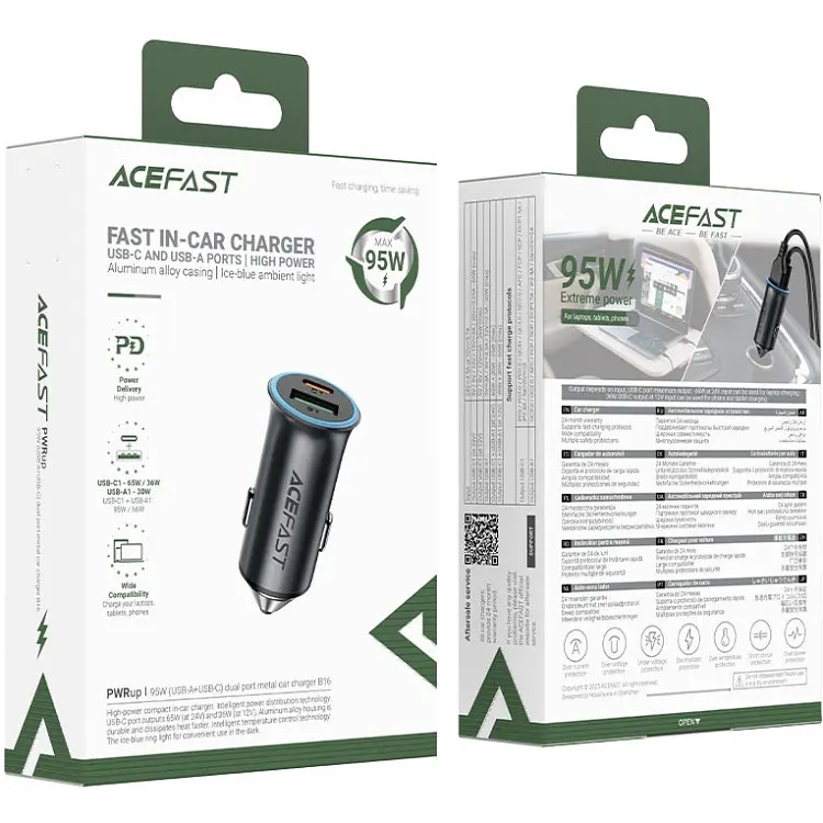 Автозаряджання 2xUSB 95W (USB-C + USB-A) B16 Acefast - фото 5