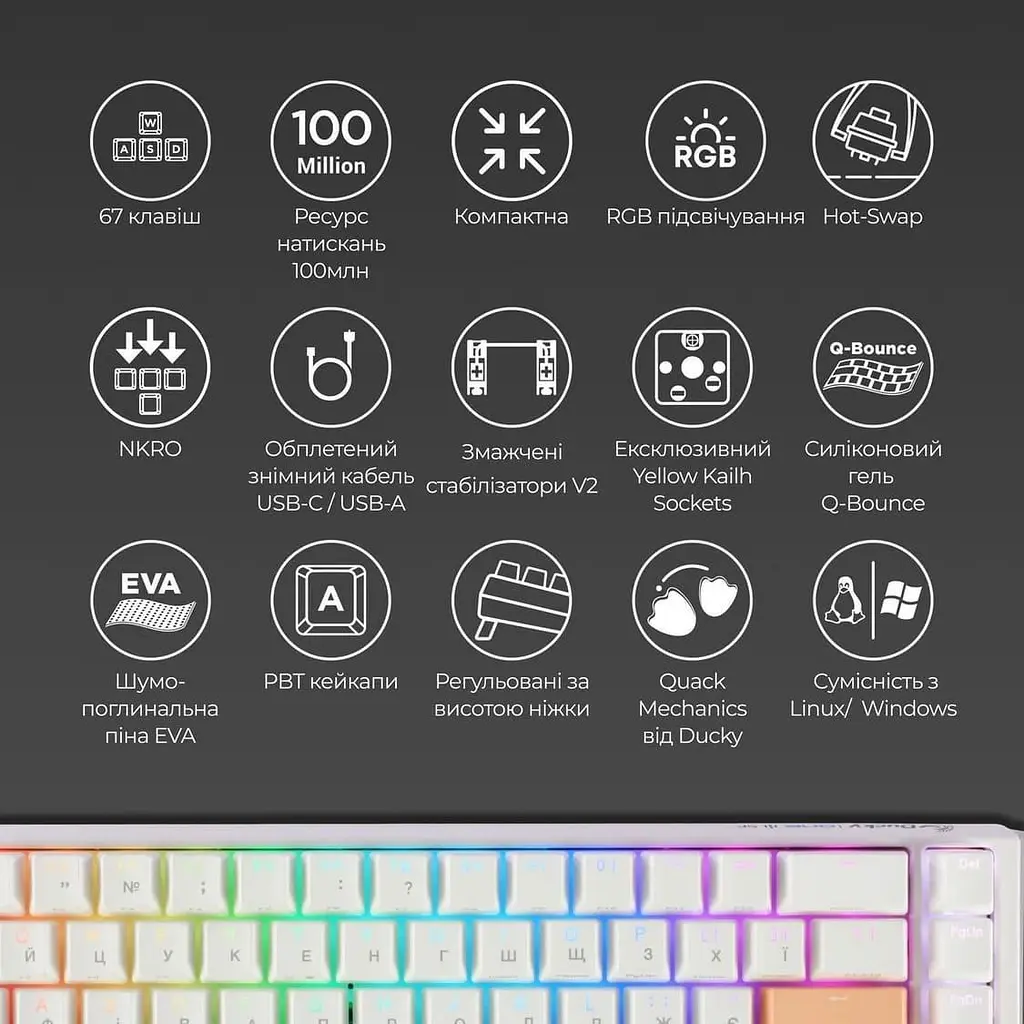 Клавіатура Ducky One 3 SF Cherry MX Brown RGB White UA (DKON2167ST-BUAPXPWWWSC1) - фото 6
