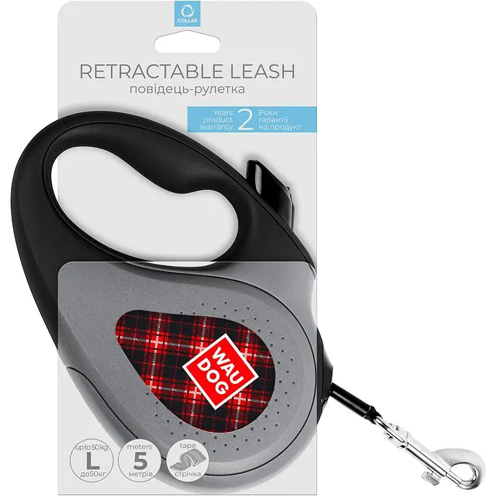 Повідець-рулетка для собак Waudog R-leash Шотландка, світловідбиваючий, L, до 50 кг, 5 м, чорний - фото 3