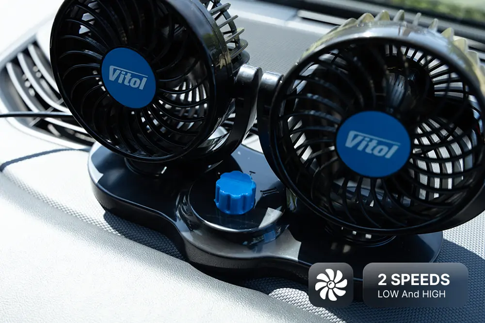 Автомобільний вентилятор Vitol 4" 12V 6.5W на підставці подвійний дві швидкості два регулювання (HX-T303-1) - фото 4