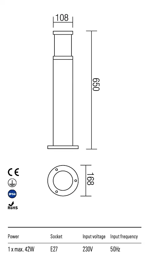 Стовпчик EXTER ST650 E27 1X42W IP54 BR (4.1.1) Redo 9379 - фото 3