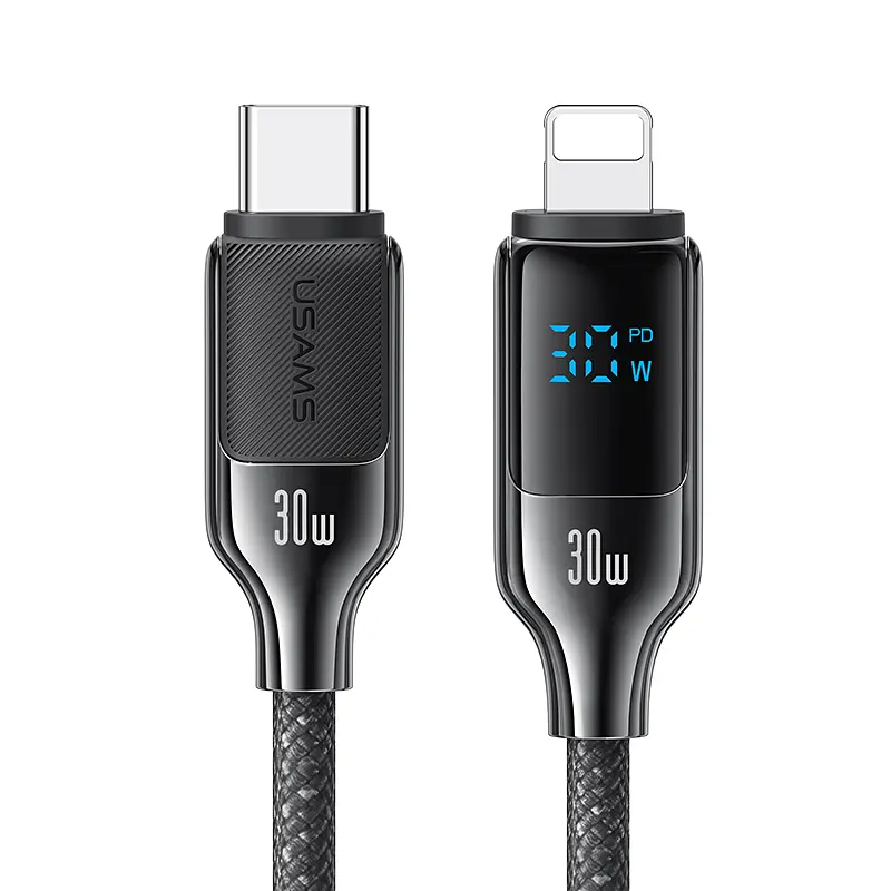 Кабель USAMS SJ741 Type-C To Lightning 30W Digital Display Zinc Alloy Fast Charging Data Cable - HX Series 1.2m Gray