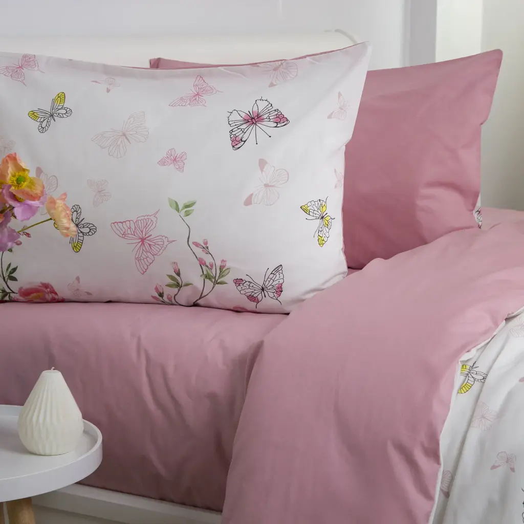 Комплект постільної білизни ТЕП Pink Butterflies полуторний білий ранфорс - фото 4