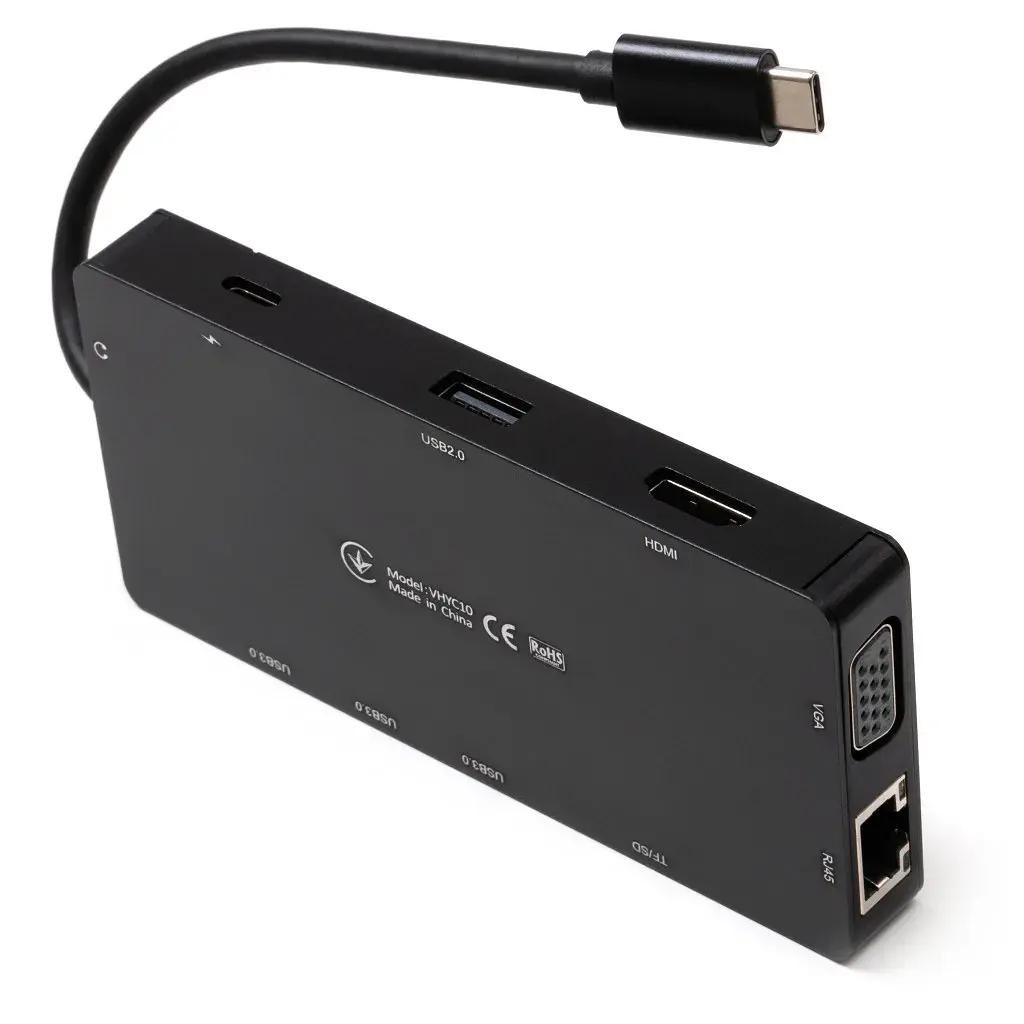 Концентратор Vinga USB-C 3.1 to VGA+HDMI+RJ45+3xUSB3.0+USB2.0+SD/TF+PD100W+Audio (VHYC10) - фото 7