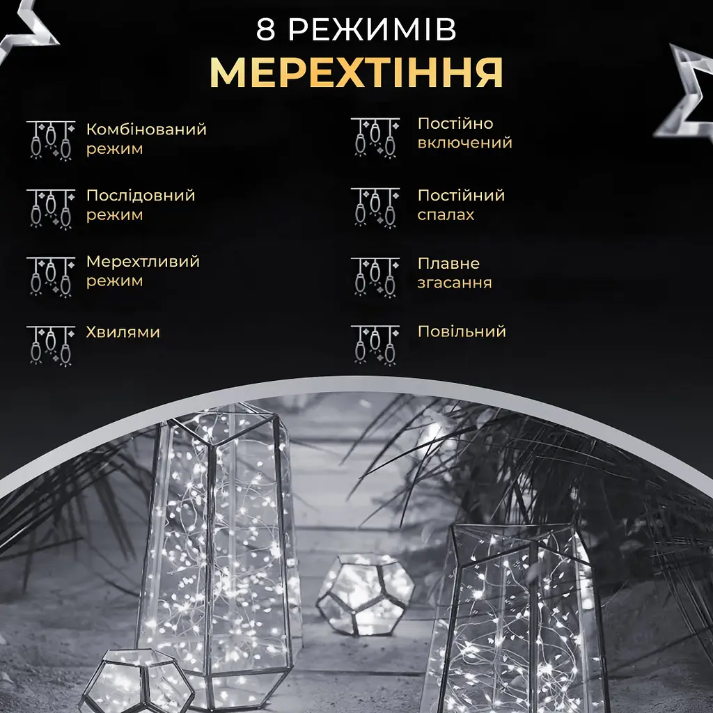 Гірлянда Роса нитка 500 LED довжина 50 м з пультом від мережі зелена, білий GarlandoPro 500L50MGW - фото 7