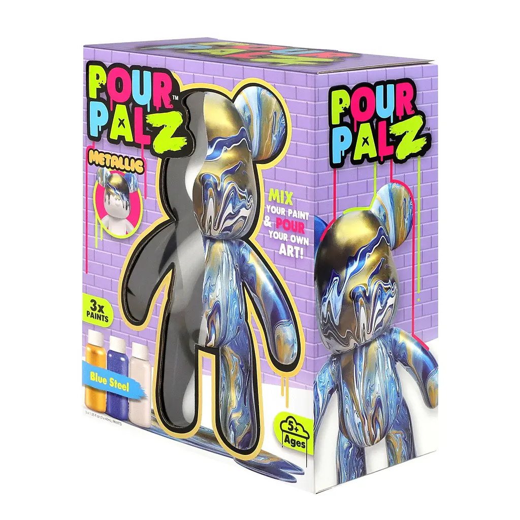 Pour Palz Набір для творчості Флюїд Арт - Ведмедик "Металевий синій" S3 Metallic ToyMonster Art.GS-G25022 - фото 5