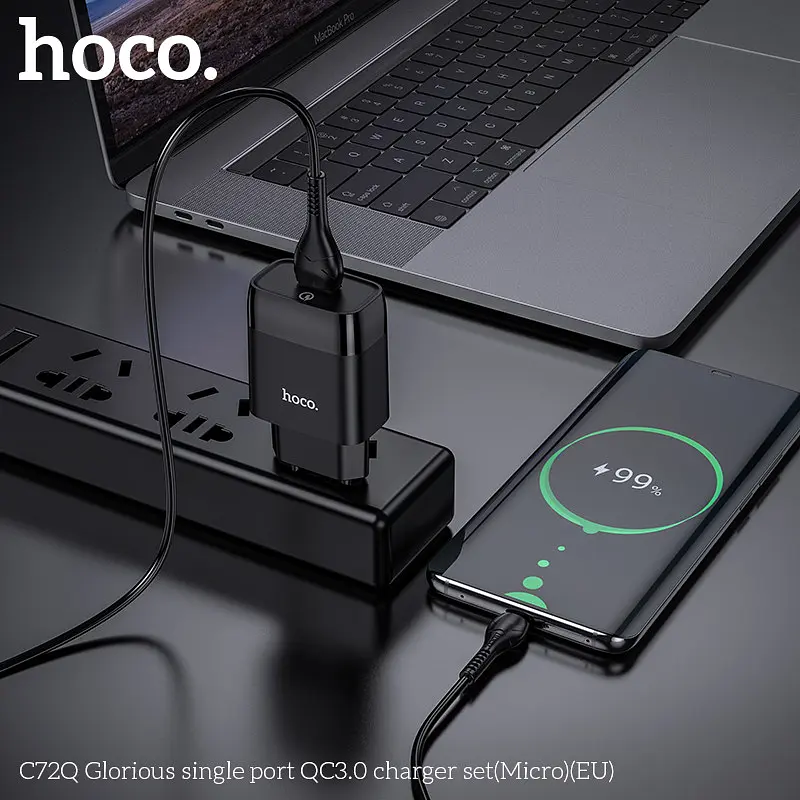 Адаптер сетевой - комплект зарядный HOCO C72Q Micro USB Glorious charger set QC3.0 18W черный - фото 6