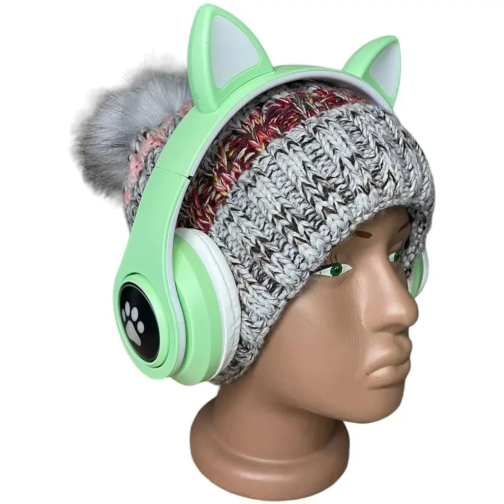Навушники дитячі Opt-Top Cat ear В39М підсвічування/FM-радіо/MicroSD/Bluetooth м'ятні (1756375769) - фото 7