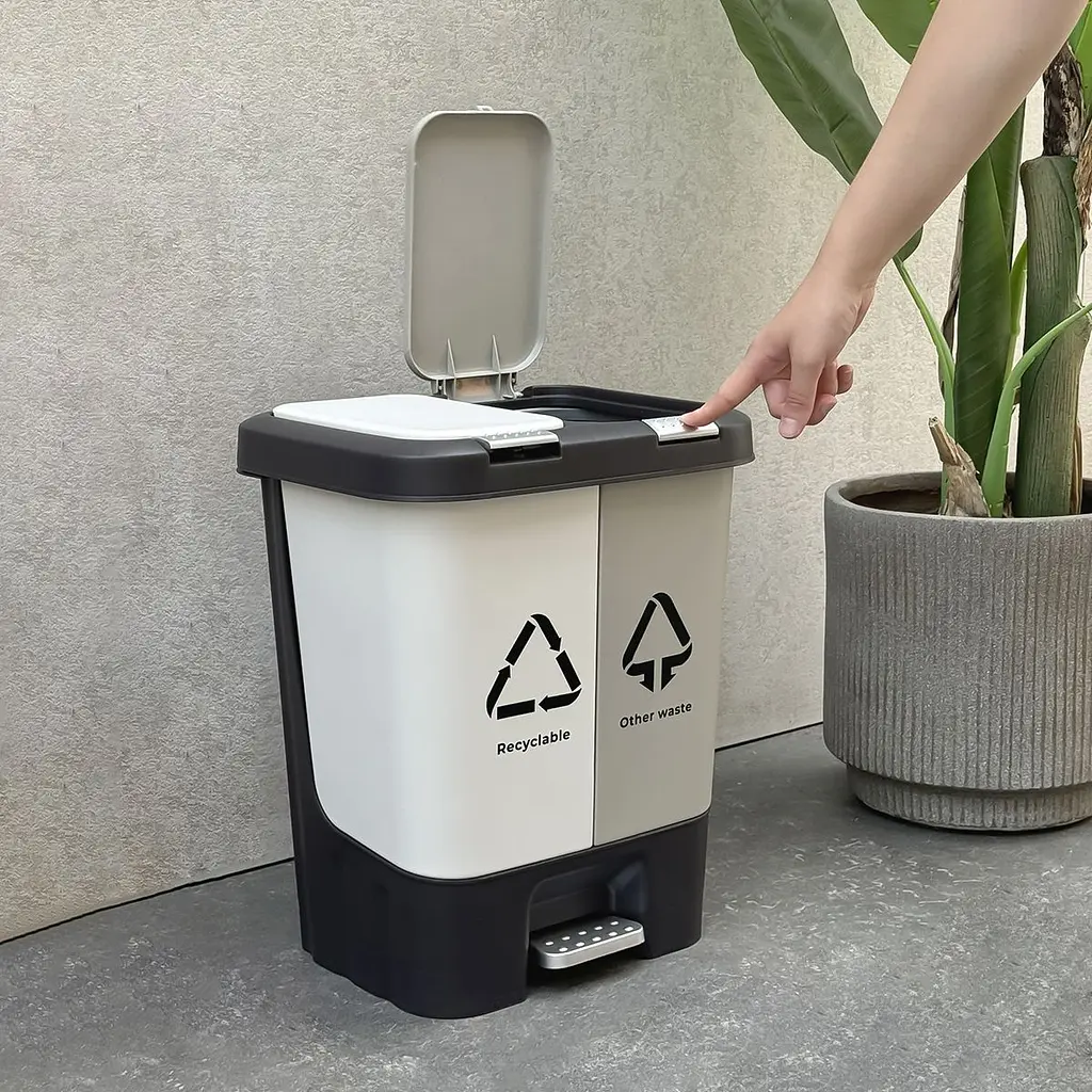 Відро для сміття MBM My Home сортувальне з кришкою та педаллю 10+10 л сіре (BIN-05 (10+10L) LIGHT GRAY/GRAY) - фото 9