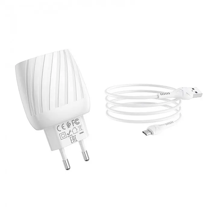 Зарядное сетевое HOCO C78A Highway 2USB 2.4A Micro USB Белый - фото 4