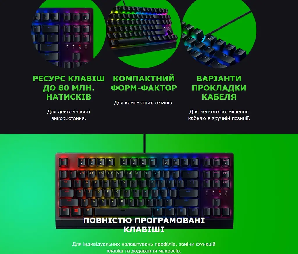 Клавиатура игровая механическая RAZER BlackWidow V-3 TKL RU Green Switch Black - фото 5