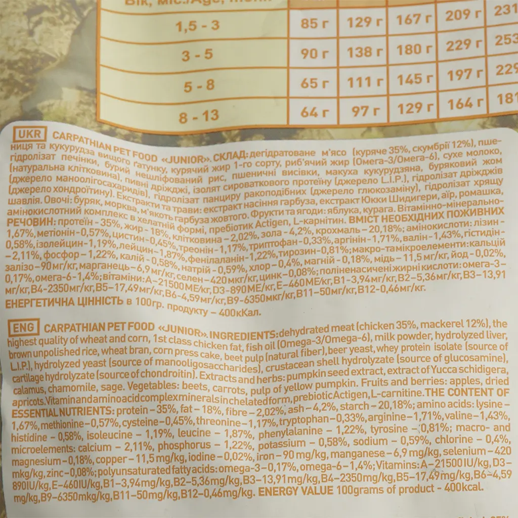 Сухой корм для щенков Carpathian Pet Food Junior с курицей, скумбрией и сухим молоком, 3 кг - фото 3