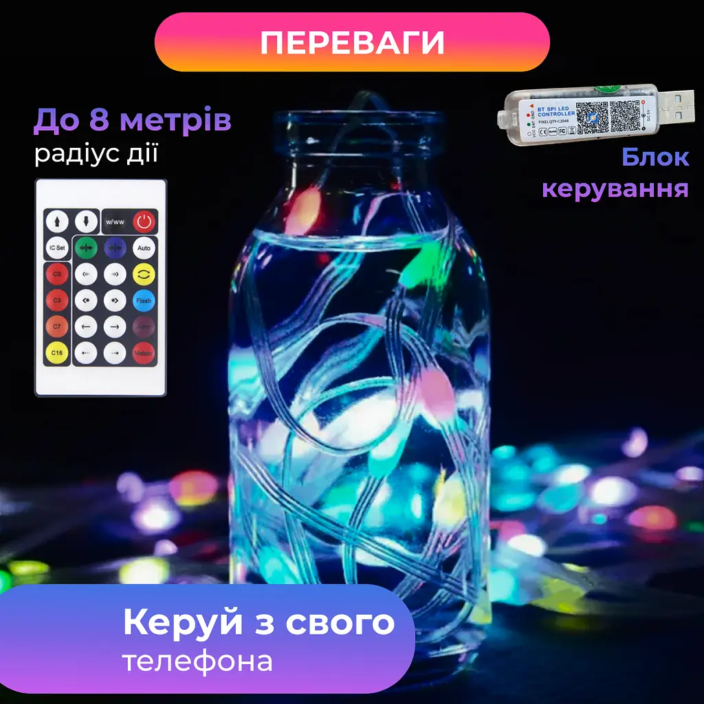 Умная гирлянда Smart GarlandoPro 200 LED длина 2 м с управлением из смартфона прозрачная, мультиколор (1733042W) - фото 2