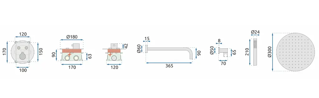 Душова система прихованного монтажу Rea Lungo Miler + Box White Matt 3 термостатом REA-P6614, Білий матовий - фото 8