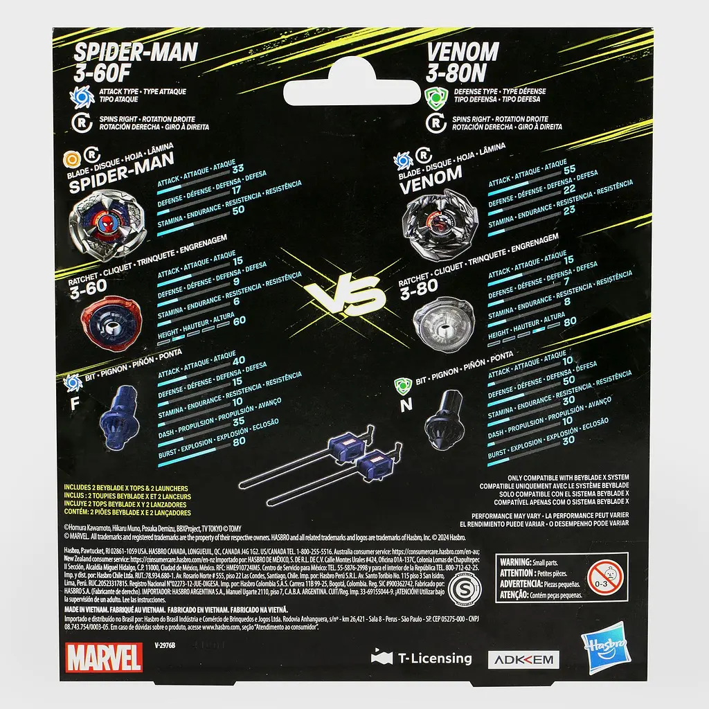 Іграшка-дзиґа Hasbro Beyblade X Marvel з пусковим пристроєм Spider-man 3-60F vs Venom 3-80N (G0278_G0288) - фото 6