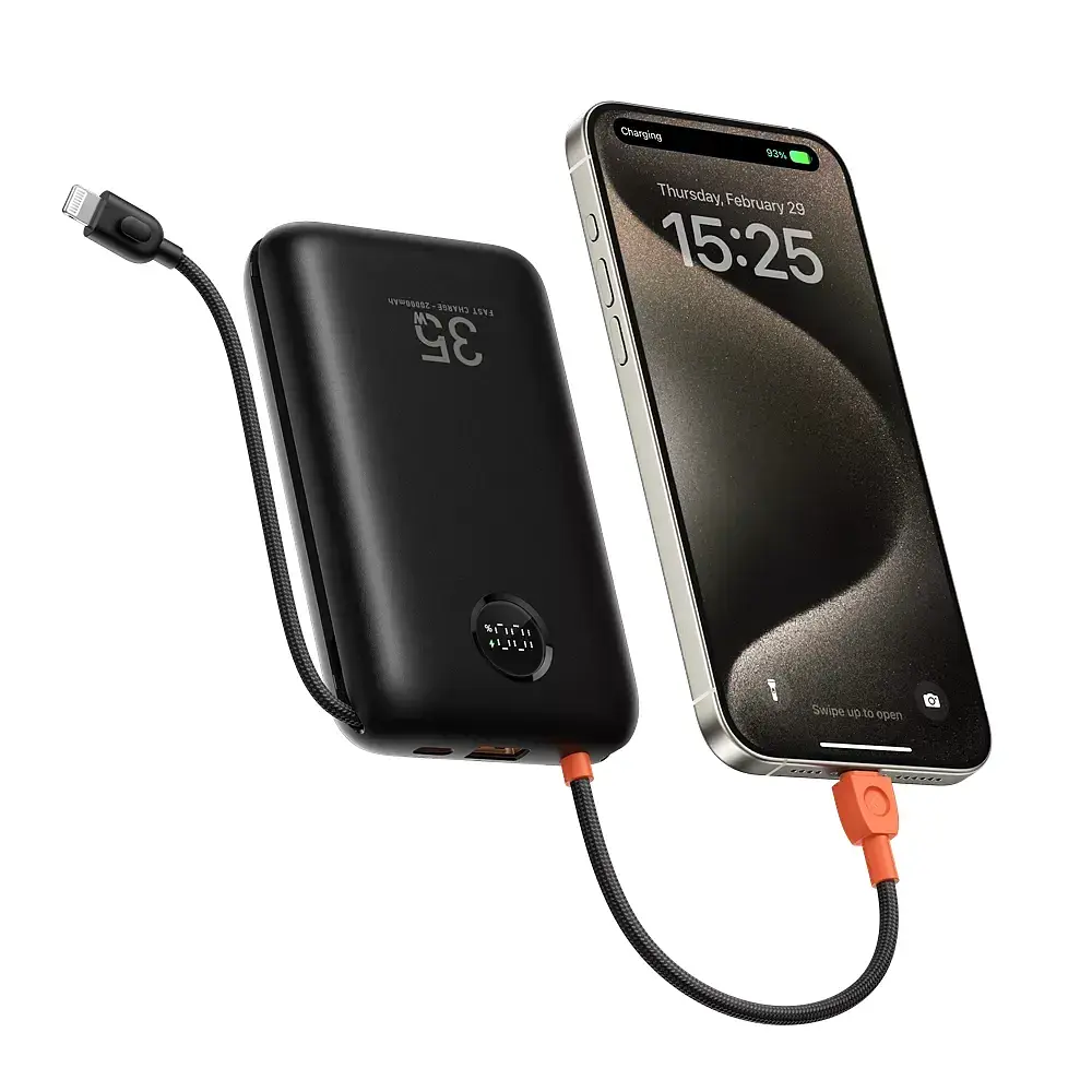 Зовнішній акумулятор VEGER 20000 mAh with built-in cables Type C / Lightning PD QC3.0 35W K2 (W2068) чорний - фото 3