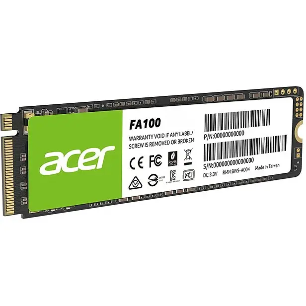 SSD 512Gb Acer FA100 M.2 2280 NVMe 1.4 PCIe Gen 3x4 3D NAND, Retail - фото 2