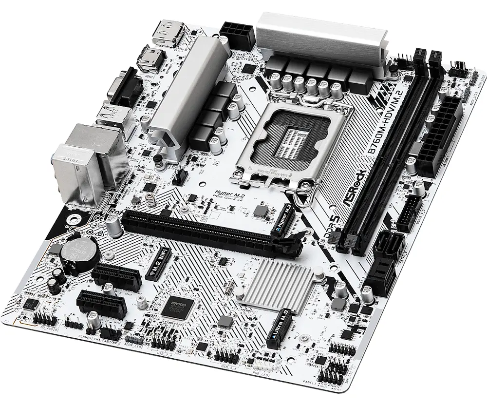 Материнская плата LGA1700, ASRock B760M-HDV/M.2, B760, 2xDDR5, Int.Video(CPU), 4xSATA3, 2xM.2, 1xPCI-E 4.0 x16, 2xPCI-E 3.0 x1, RTL8125BG, 6xUSB3.2/5xUSB2.0, VGA/HDMI/DP, MicroATX - фото 3