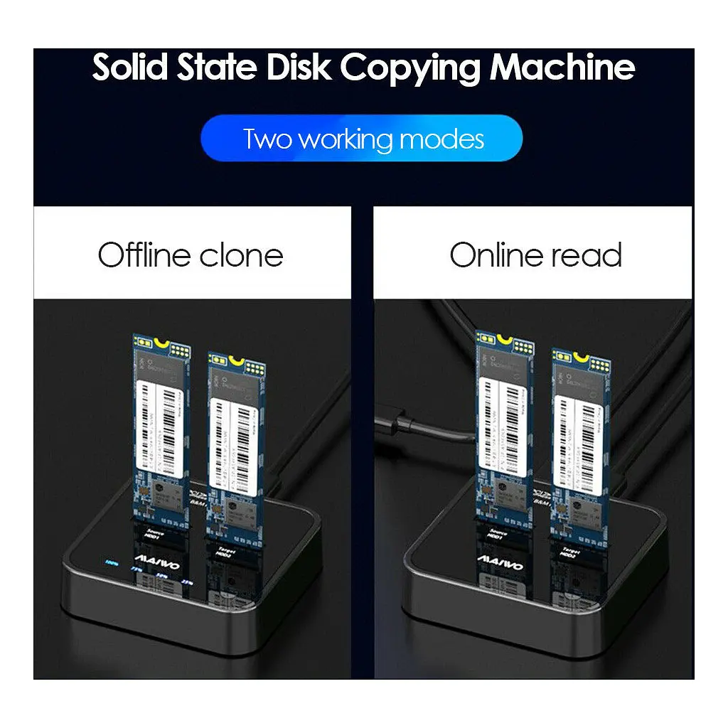 Док-станція для накопичувачів Maiwo 2*NVMe M.2 SSD Key M/B+M USB 3.1 Gen2 Type-C (K3016P) - фото 8