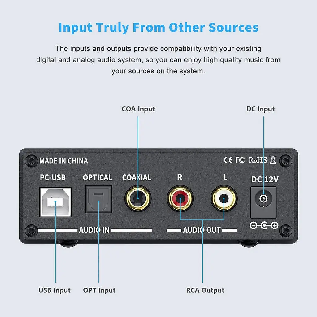 Конвертер звуку Fosi Audio DAC-Q5 - SPDIF/Coaxial на RCA / 3.5 mini-jack / 6.35 - фото 4