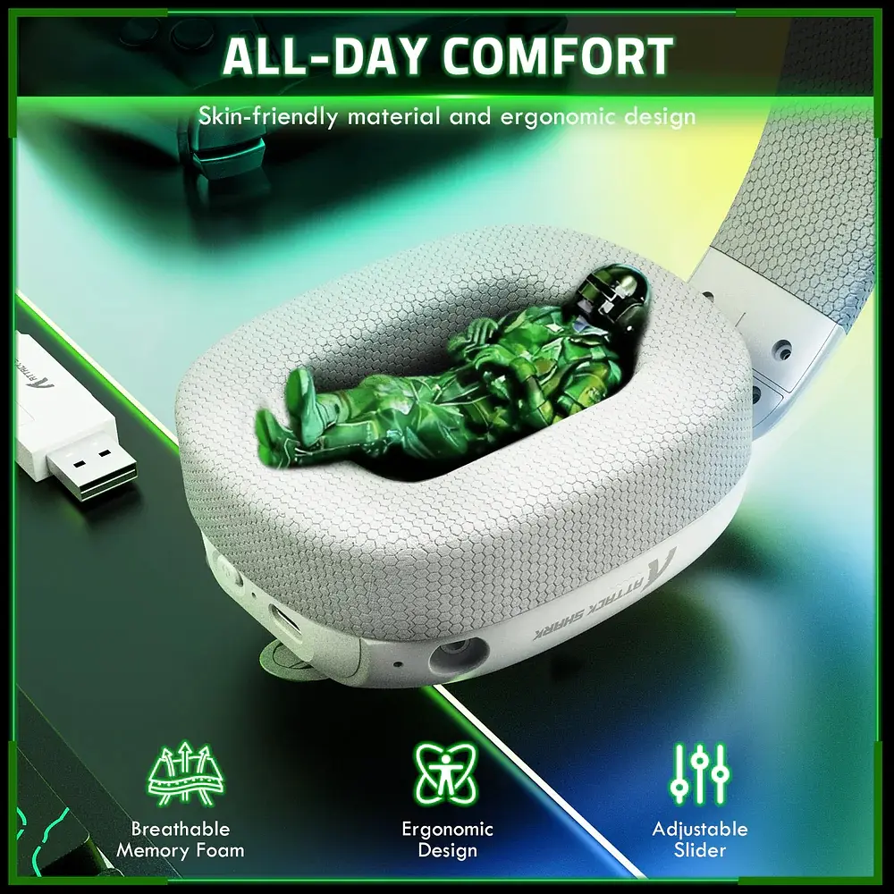 Ігрова гарнітура Attack Shark L80PRO Wireless, 2.4GHz/Bluetooth/3.5mm White - фото 9