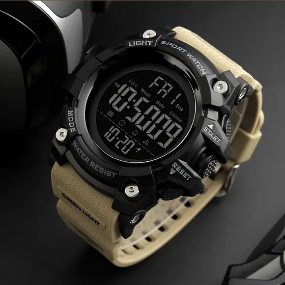 Наручний годинник чоловічий 1384 Black-Khaki Wrisband Skmei acs0030783 - фото 3