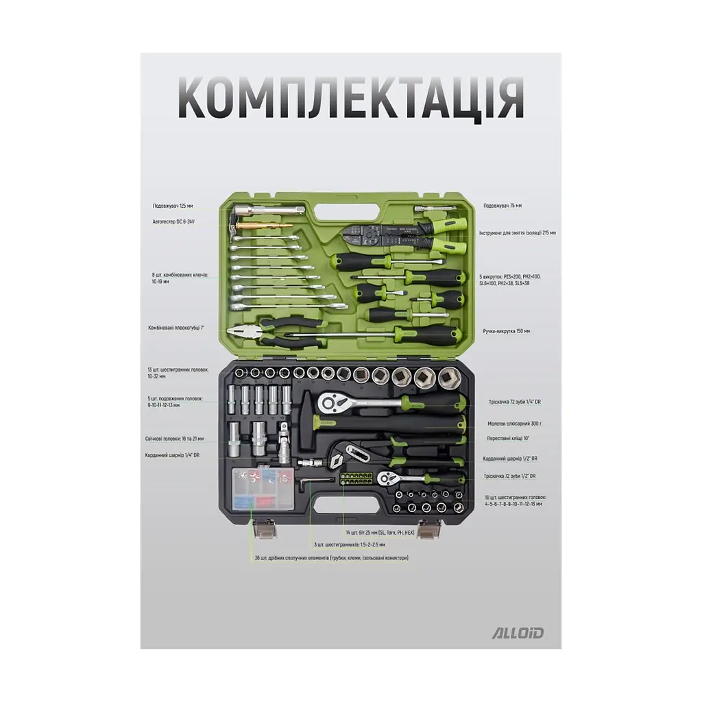 Набір інструментів Alloid 1/2" та 1/4", 6-гранний, 109 предметів (NI-109P) - фото 6