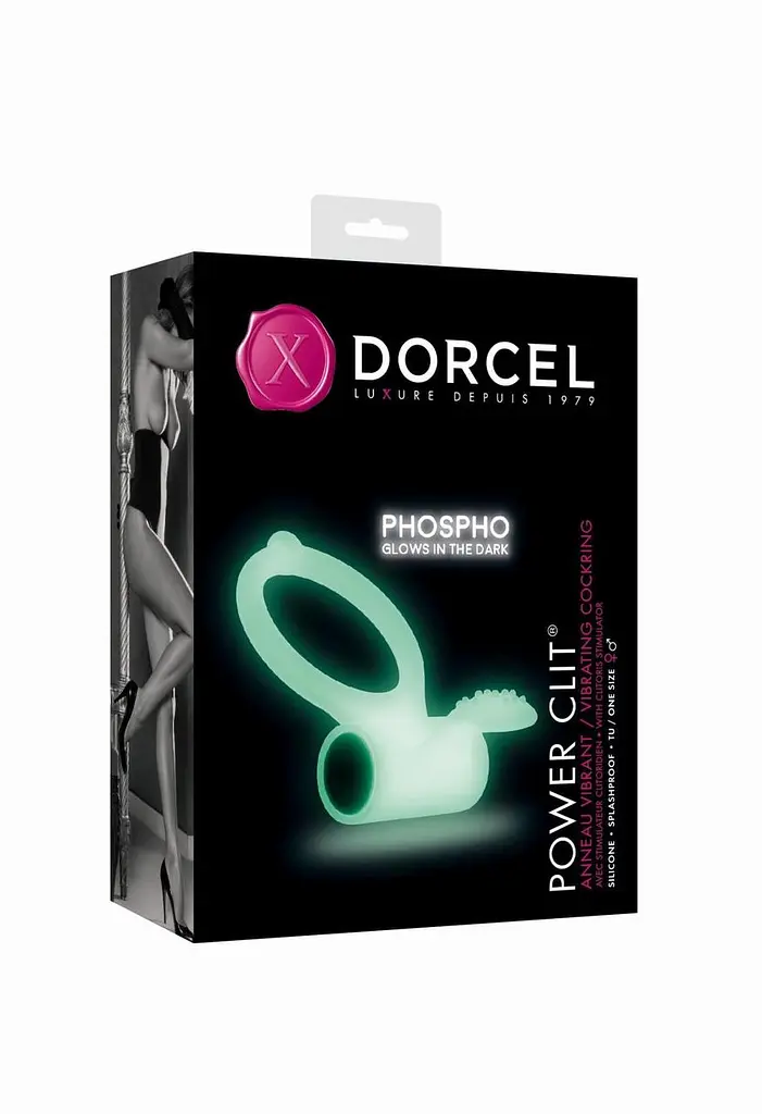 Ерекційне кільце Dorcel Power Clit White Phospho з вібрацією світиться в темряві біле - фото 2