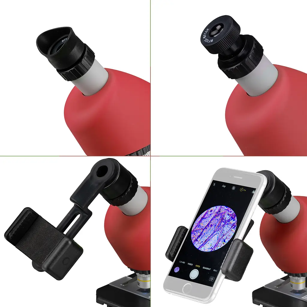 Мікроскоп Bresser Junior 40x-640x Red з набором для дослідів та адаптером для смартфона (8851300E8G000) - фото 4