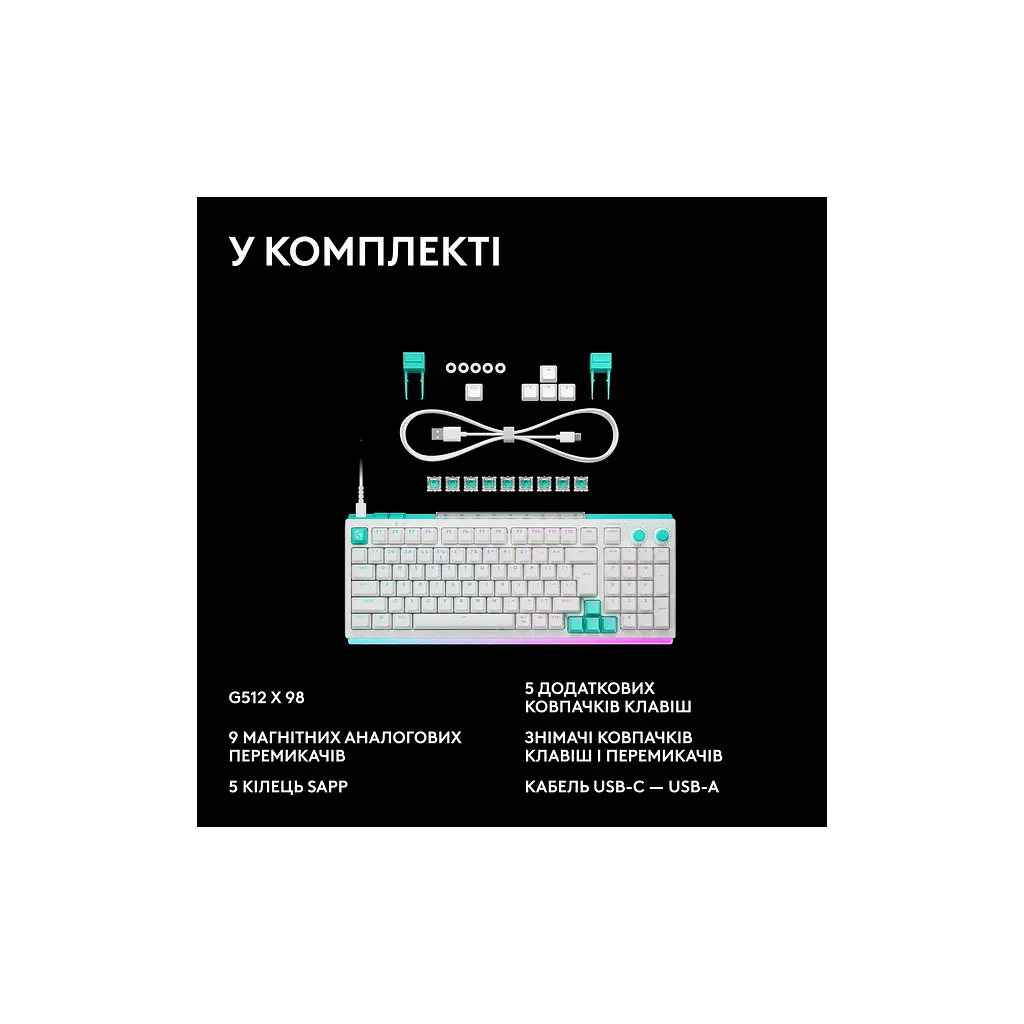 Клавіатура Logitech G512 X 98 Tactile Switch RGB USB UA White (920-014003) - фото 11