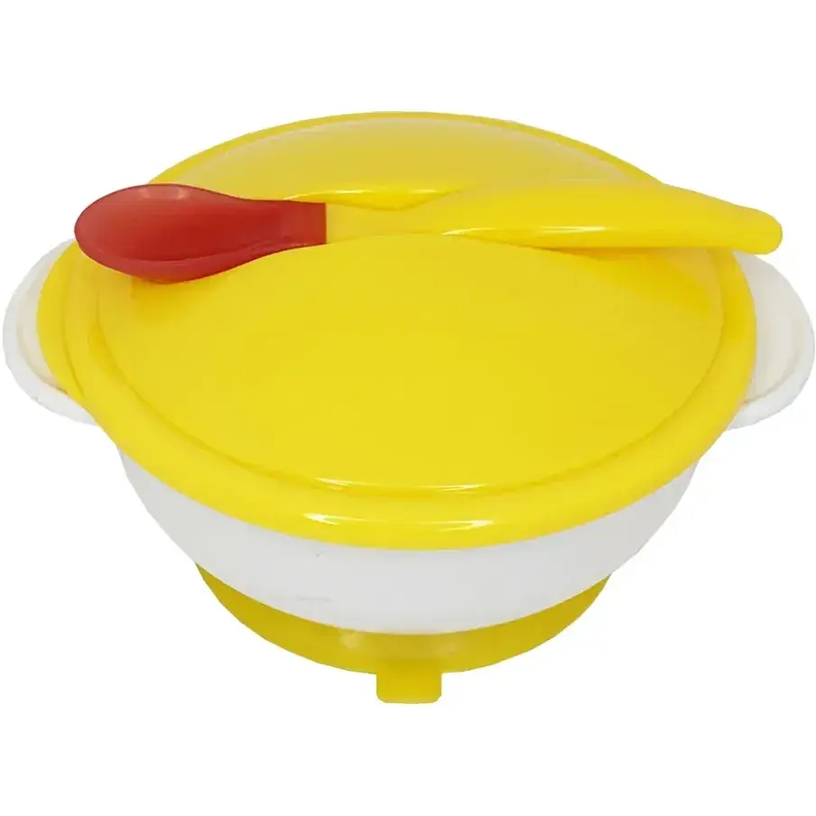 Тарелка на присоске с термоложкой и крышкой Mega Zayka MGZ-0101 (Yellow) - фото 2