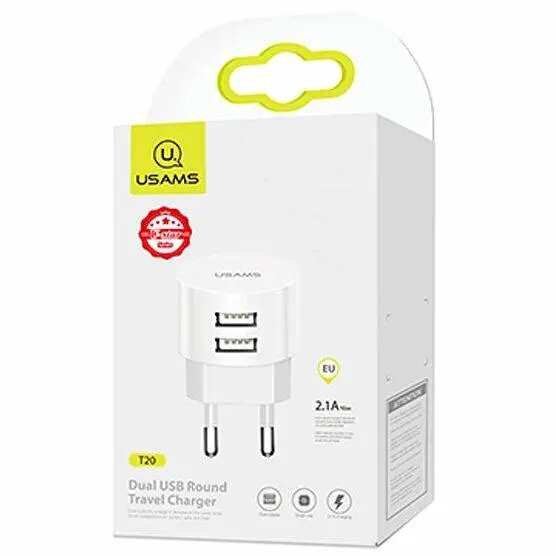 Мережевий зарядний пристрій Usams T20 2USB 2.1A (White) [49646] - фото 3