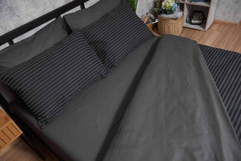 Комплект постельного белья полуторный евро 160х220 наволочки 2х50х70 Gray Stripe&Black Бязь Gold Люкс - фото 3
