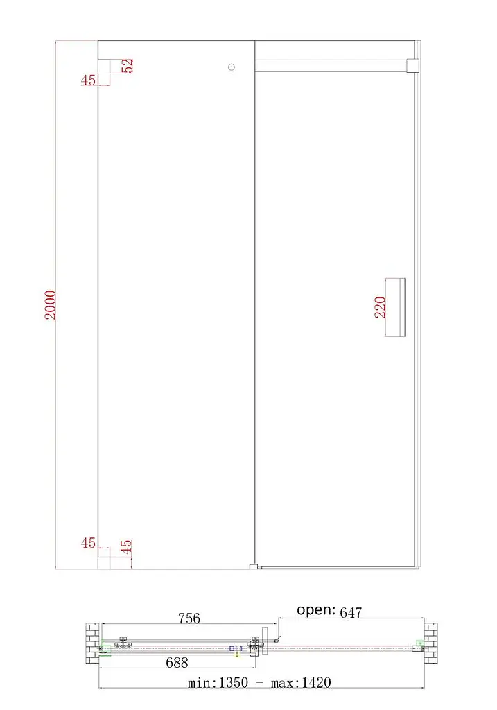 Двері в нішу Koer SR SD02-140x200-TR-01 прозоре скло Easy Clean 8 мм, хром KR5383, універсальні, прозорий, хром - фото 3