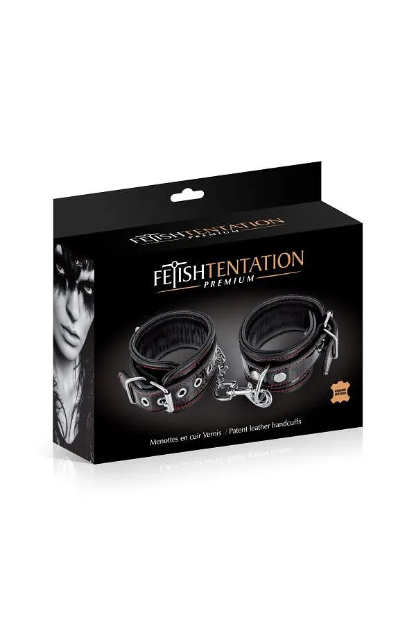 Наручники Fetish Tentation Premium Patent Leather Handcuffs, знімний ланцюжок - фото 4