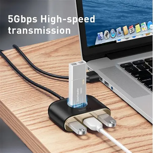 USB HUB Baseus Square round 4 in 1 USB HUB Adapter(USB3.0 TO USB3.0*1+USB2.0*3) 1m чорний CAHUB-AY01 - фото 6