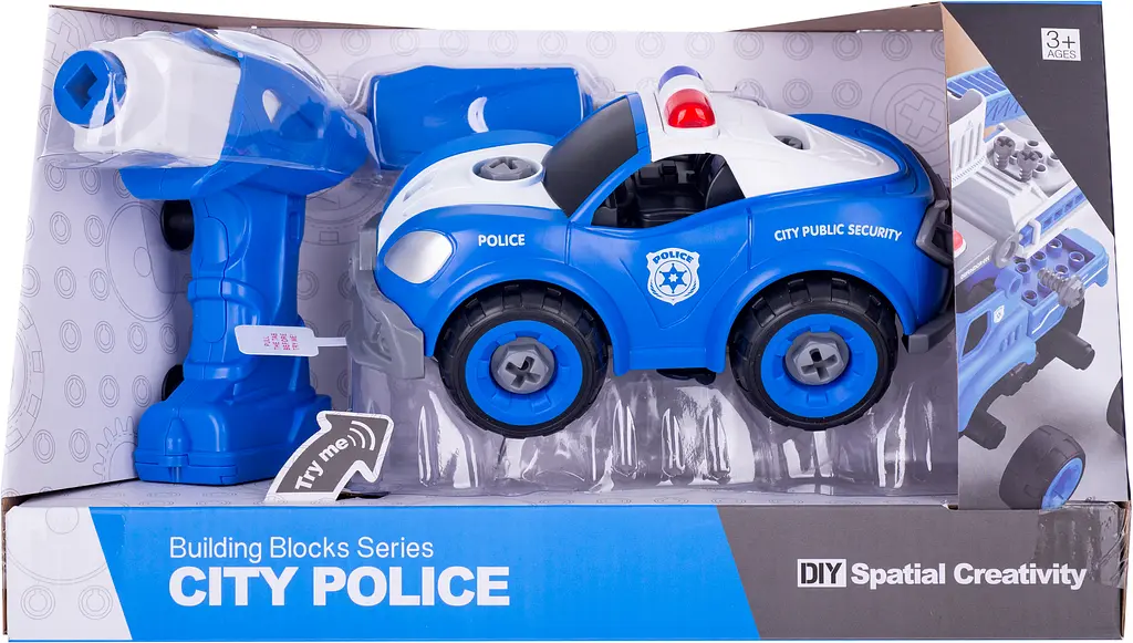 Конструктор DIY Spatial Creativity Полицейская машина с электродвигателем LM8021-DZ-1, синий (CJ-1365063) - фото 4