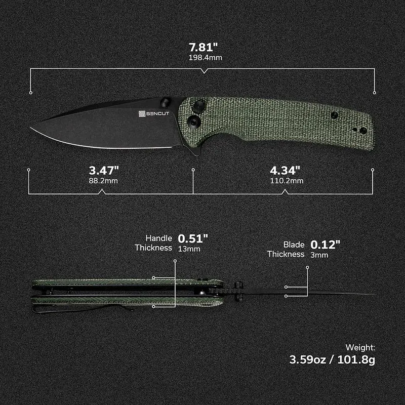 Ніж cкладний Sencut Sachse S21007-2 Micarta зелений - чорне лезо - фото 8